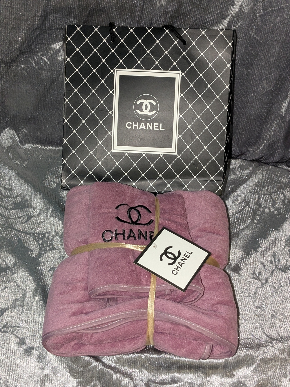 CHANEL Pink Quilted Robe or Blanket with Logo